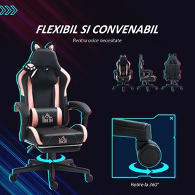 HOMCOM Scaun Gaming Ergonomic cu Urechi de Pisica, Roz | Aosom Romania
