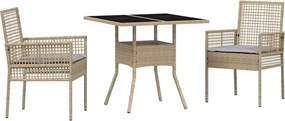 vidaXL Set de masă pentru grădină 3 pcs Bej poliratan
