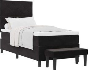 vidaXL Pat cu arcuri cu saltea cu headboard Negru 100 x 200 cm Catifea