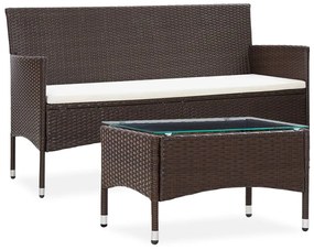 Set mobilier de gradina cu perna, 2 piese, maro, poliratan Maro, 148 x 58 x 84 cm, 1