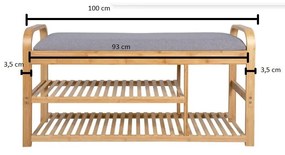 Suport de pantofi din bambus gri/natural cu bancă - Leitmotiv