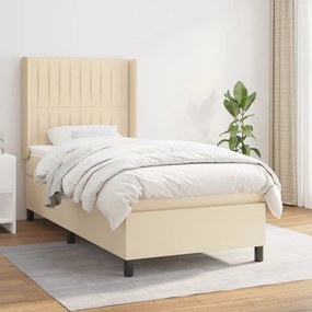 vidaXL Pat box spring cu saltea, crem, 90x190 cm, textil