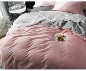 LENJERIE DE PAT LUX, 2 PERSOANE, 100% BUMBAC SATINAT, CEARCEAF 240X240 CM, HUSA PILOTA 200X220 CM, 2 FETE PERNA 50X70 CM, ROZ/GRI
