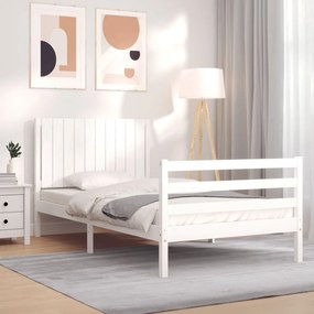 3194757 vidaXL Cadru de pat cu tăblie, alb, 100x200 cm, lemn masiv