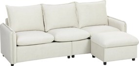 Set Canapea 3 Locuri, HOMCOM, Leathaire, 212x125x84cm, Crem | Aosom Romania