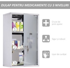 HOMCOM Dulap pentru Medicamente, din Inox, Ușor de Curățat, 50x30x18 cm, Argintiu | Aosom Romania