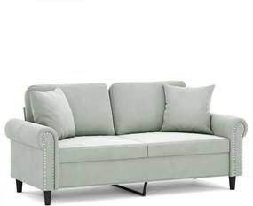 vidaXL Canapea cu 2 locuri cu pernuțe, gri deschis, 140 cm, catifea