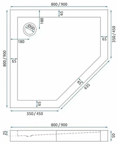 Cabina dus cu cadita de dus pentagonala si usa batanta Rea Diamond 90x90 auriu - negru