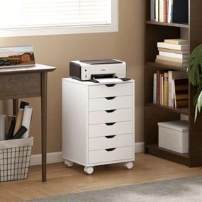 HOMCOM Sertar de Birou cu 6 Sertare Soft Close, 4 Roți, Sertar de Birou pentru Scrisori/Format A4, Dulap Vertical pentru Studio Imprimantă, 40x35x63 cm, Alb | Aosom Romania