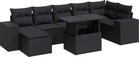 vidaXL Set mobilier de grădină cu perne, 8 piese, negru, poliratan