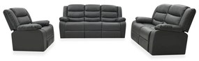 vidaXL Set canapea rabatabilă, 3 piese, gri, piele ecologică