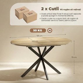 HOMCOM Extendable Dining Table for 4-6, 100-135 cm Industrial Kitchen Table with Butterfly Leaf and X-Shape Base, Round to Oval for Dining Room, Living Room, Natural Wood Finish | Aosom Romania