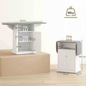 HOMCOM Masă de călcat cu suprafață pliabilă și dulap pentru depozitare, 131x37x88.5 cm, alb | Aosom Romania