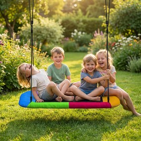 AIYAPLAY Leagăn-nid reglabil pe înălțime, leagăn suspendat până la 300kg cu corzi reglabile pentru 3-8 ani 148x77x180 cm, multicolor | Aosom Romania