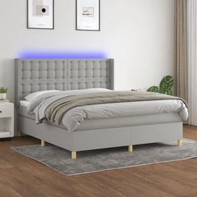 vidaXL Pat cu arcuri, saltea și LED, gri deschis, 160x200 cm, textil