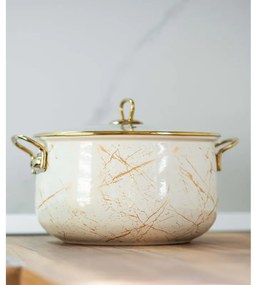 Oala Goldmann GM 8017-22B, 5 L, 22x14 cm, Email, Acoperire antiadrenta, Inductie, Auriu/Marmură