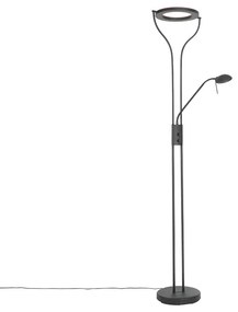 Lampa de podea moderna neagra cu brat de citit incluzând LED și dimmer - Divo