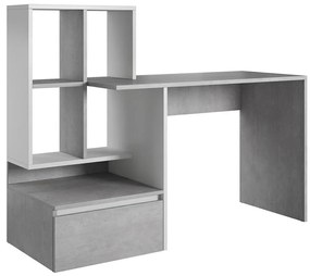Birou cu poliță MARLO, gri beton/alb