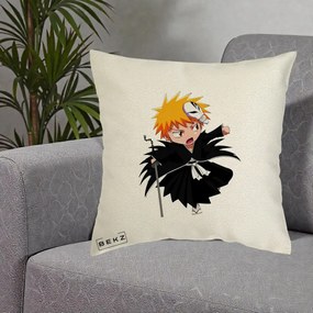 Perna Personalizata Bleach Ichigo Chibi cu Masca, 40x40 cm, Ecru, Husa Detasabila, Perna Inclusa, BEKZ®