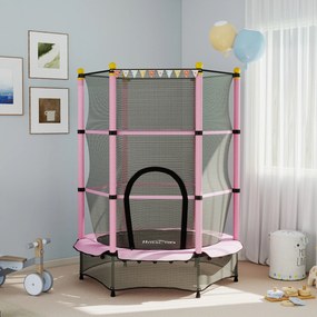 HOMCOM Trambolină Elastică pentru Copii 3-10 Ani cu Plasă de Siguranță și Țevi Capitonate, Ø140x190 cm, Roz | Aosom Romania