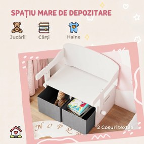 AIYAPLAY 3 în 1 Bancă Depozitare Jucării Copii 3-6 ani, Convertibilă în Masă și Scaun cu 2 Cutii, Alb | Aosom Romania