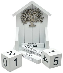 Calendar din lemn TREE OF LIFE, Alb, 12x5x16cm