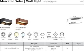 Aplica LED de exterior solara cu senzor IP54 Marcellio negru