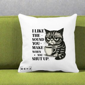 Perna Decorativa I Like the Sound You Make Pisica, 40x40 cm, Alba Mata, Husa Detasabila, Perna Inclusa, BEKZ®
