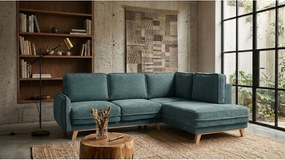 Colțar turcoaz extensibil cu tapițerie din catifea reiată (cu colț pe partea dreaptă) Tori – Bonami Selection