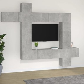 3114657 vidaXL Set comodă TV, 9 piese, gri beton, lemn prelucrat