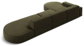 Colțar verde cu tapițerie din catifea (cu șezlong pe partea stângă ) Jodie - Micadoni Home