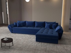 Colțar extensibil dumonde cu ladă de depozitare si sezut confortabil din spuma high-density, Loana XL Royal Albastru II 335x185 cm