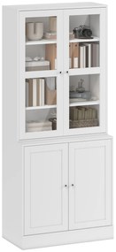 HOMCOM Mobilier de Bibliotecă cu 2 Dulapuri, Rafturi și Uși din Sticlă Alb | Aosom Romania