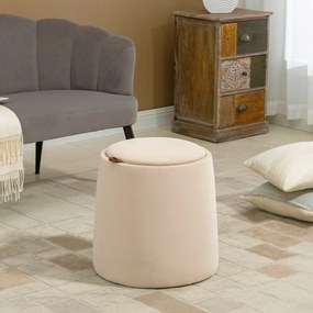 HOMCOM Otoman 2 în 1 cu catifea, cu depozitare și capac detașabil Φ44 cm x 47,5 cm Bej | Aosom Romania