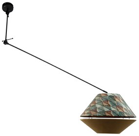 Lampă Pandantiv Negru cu Abajur Dublu din Catifea, Design Frunze și Bej - Blitz