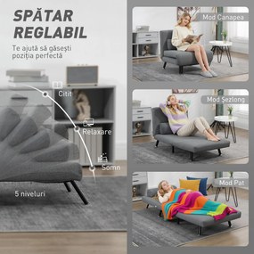 HOMCOM Fotoliu extensibil cu spătar ajustabil în 5 poziții, țesătură cu efect de in și oțel, 75x70x75 cm, Gri | Aosom Romania