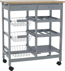 Carucior servire BARABE, gri/stejar, 67x37x76 cm