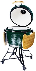 Grătar ceramic pentru cărbuni cu rafturi laterale, grilă de 52 cm