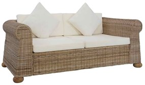 vidaXL Canapea cu 2 locuri cu perne, culoare naturală, ratan