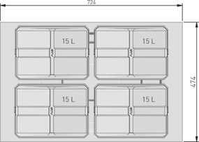 Cos gunoi incorporabil in sertar, GTV Axispace, colectare selectiva, pentru corp de 800 mm, gri antracit, 4 x 15 l Plastic, Gri antracit, L:724 mm;