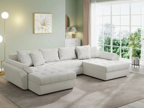 Colțar extensibil dumonde cu ladă de depozitare si sezut confortabil din spuma high-density, Loana U Euphoria Ivory 355x185 cm