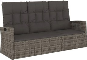 vidaXL Bancă rabatabilă de grădină cu perne, gri, 173 cm, poliratan