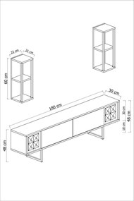 COMODA TV Lux Gold Line Tv Stand Stylish, Alb - Nuc - Gri, 180 x 48 x 30 cm