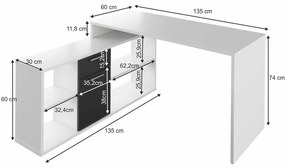 Birou pe colt , 135x135 cm , 5 culori la alegere , Bortis Impex alb /negru