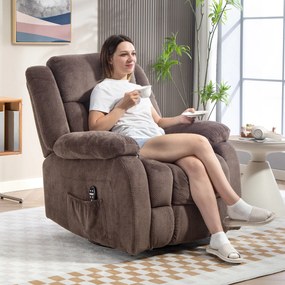 HOMCOM Fotoliu de masaj, 8 puncte de vibrație, 5 moduri, încălzire lombară, reglabil, rotativ, fotoliu tapițat, Maro | Aosom Romania