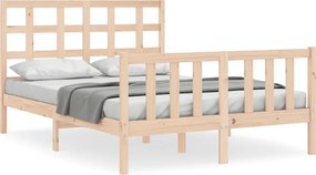 vidaXL Cadru de pat cu tăblie, dublu mic, lemn masiv