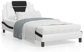 3214007 vidaXL Cadru de pat cu lumini LED alb/negru 100x200 cm piele ecologică