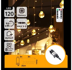 Aigostar - Ghirlandă luminoasă LED pentru exterior, 120 LED/6W/230V/8 funcții, 3x0,6 m, IP44, alb cald + telecomandă