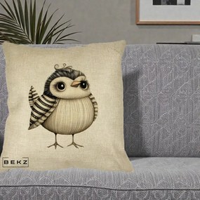 Perna Decorativa Pui Elegant Alb-Negru, 40x40 cm, Crem, Husa Detasabila, Perna Inclusa, BEKZ®