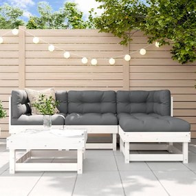 vidaXL Set mobilier de grădină cu perne, 5 piese, alb, lemn masiv